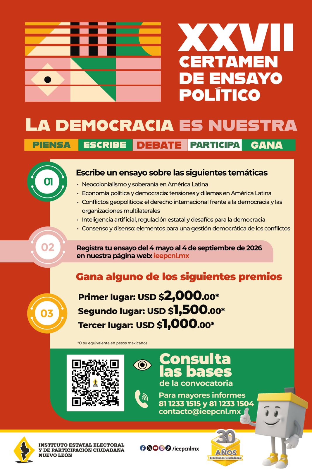 XXVII CERTAMEN DE ENSAYO POLÍTICO. LA DEMOCRACIA ES NUESTRA.